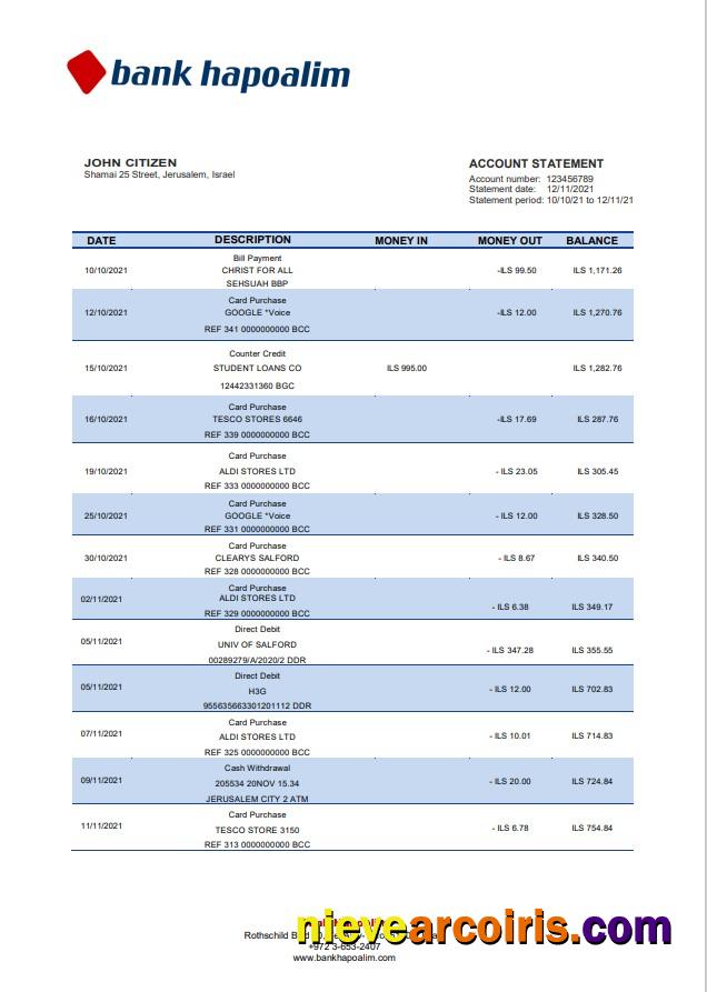 Israel Hapoalim bank statement